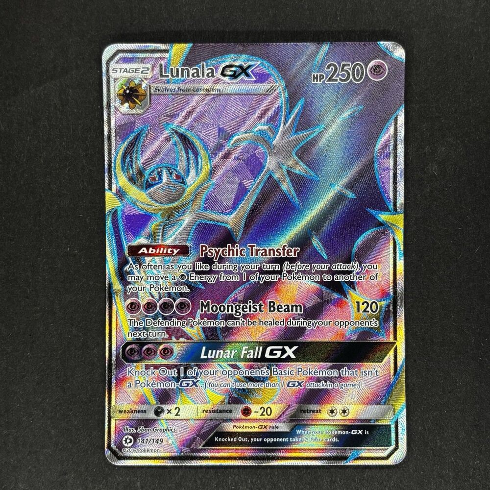 Lunala GX (Full Art) Holo Ultra Rare SM Base Set 141/149 NM